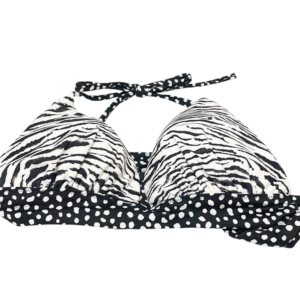 Victorias Secret Swimsuit Bikini Top Black White Animal Print Halter Padded